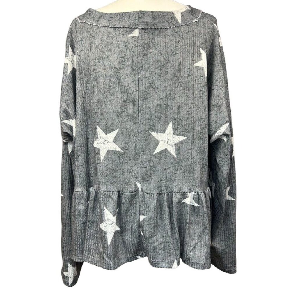 Altar'd State Gray and White Star V-neck Ruffle Bottom Top Size M - Picture 5 of 6
